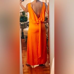 Zara Bright Orange Backless Drapey Light Gown